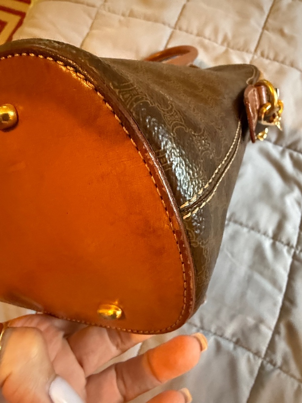 CELINE Macadam Patterned Done Satchel Handbag Vintage - Picture 12 of 14